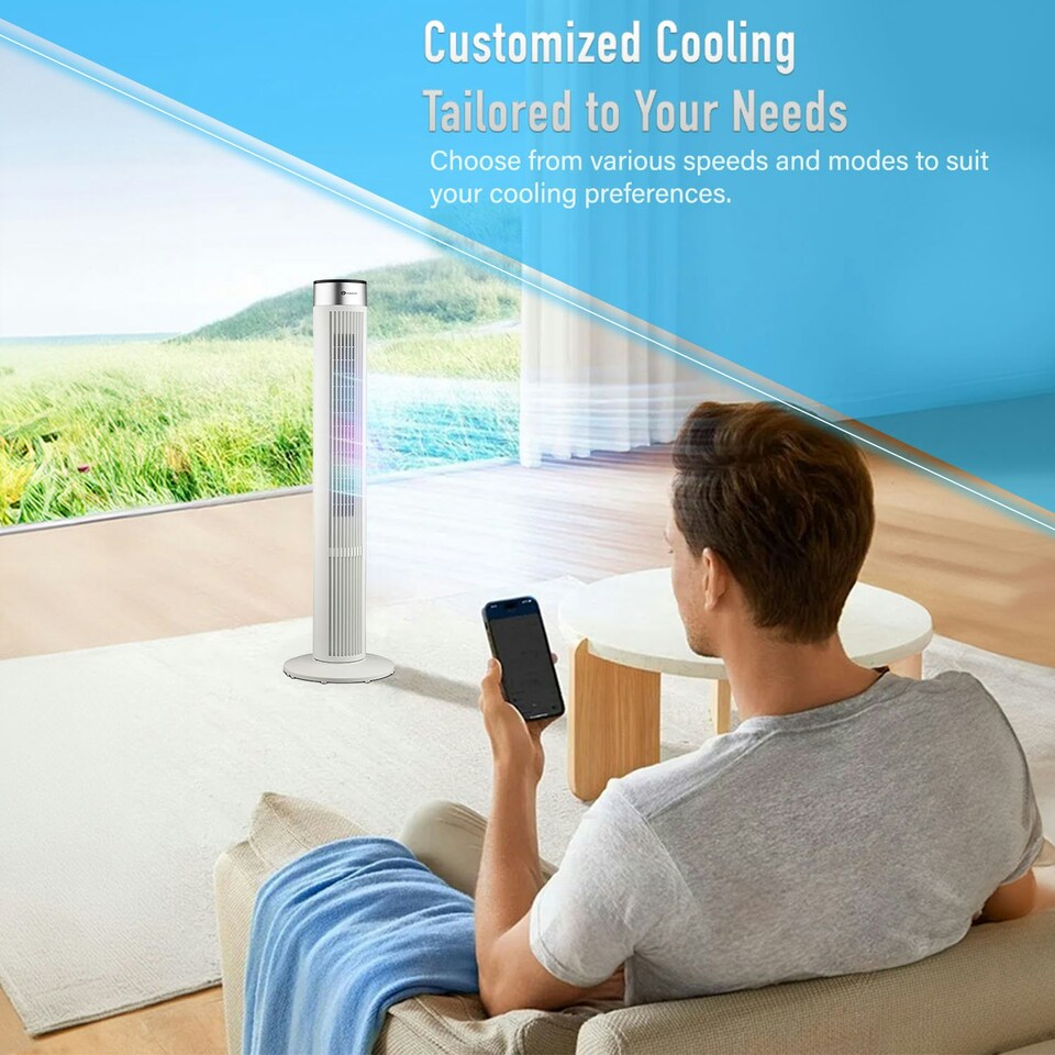 image 1 of PureMate 40-inch Oscillating Tower Fan with Timer, Sleep Mode and Remote Control