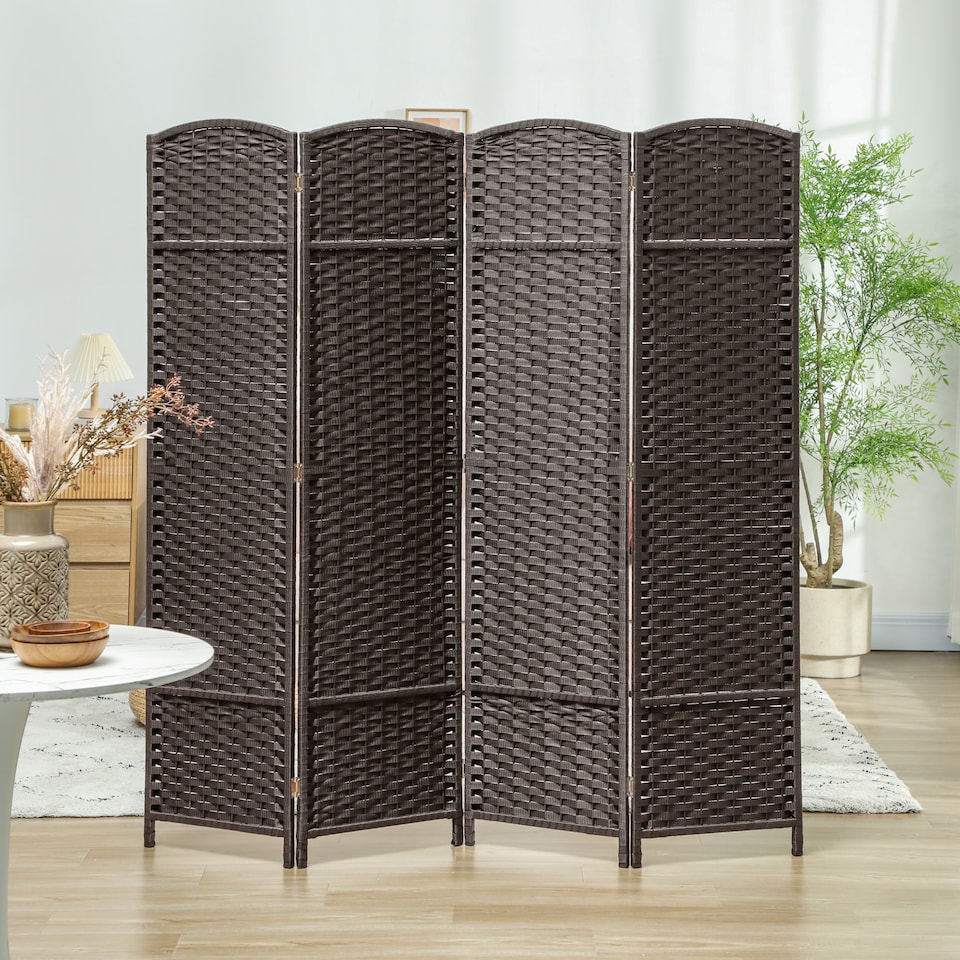 image 1 of HOMCOM 4 Panel Folding Room Divider, Privacy Screen, 160 x 170cm, Brown | Brown