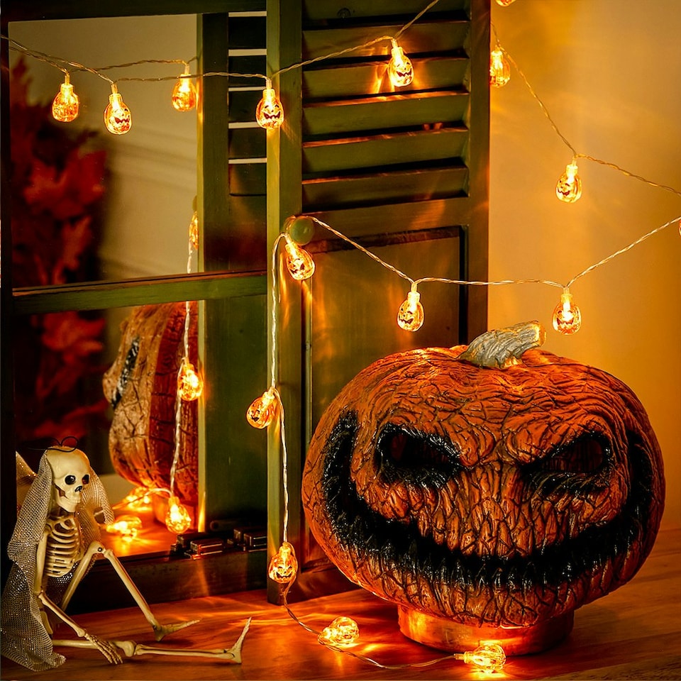 image 1 of Living and Home Halloween Decorative Pumpkin LED String Lights Battery Operated