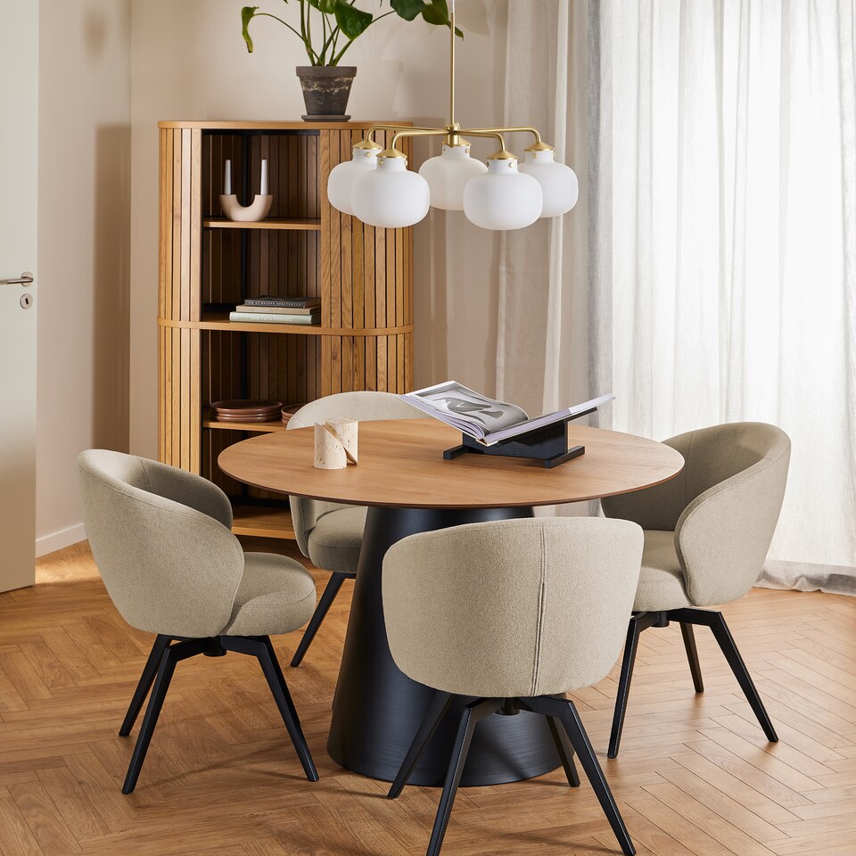 image 1 of Soli Round Dining Table in Oak and Black 120x75cm