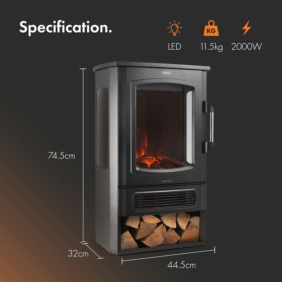 image 1 of VonHaus Stove Heater with Panoramic View & Log Storage