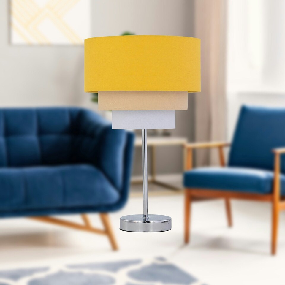 image 1 of First Choice Lighting Gabi Ochre Ombre Linen 22cm Table Lamp Shade Yellow