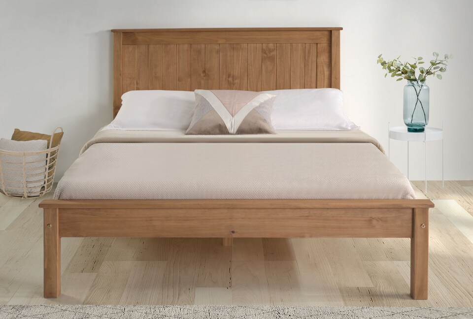 image 1 of 5ft King Size Waxed Pine,Wood,Wooden Low Foot End,Solid Panel Bed Frame.Shaker Style | Clear | Pine | King