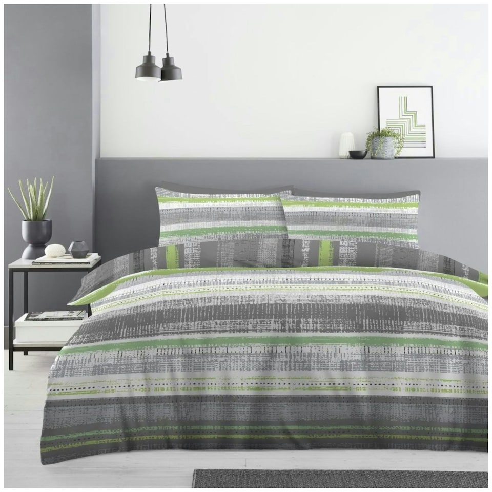 image 1 of VELVETIO Ezra Stripe Complete Duvet Cover Set with Fitted Sheet Cosy Quilt Coverlet Multi | King