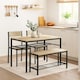 image 4 of 4 Pcs Set Dining Room Table Metal Frame with 2 Matching Chairs and Bench Kitchen | Multi | Oak