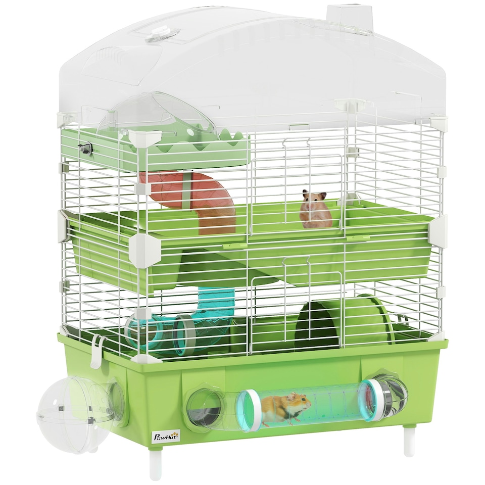 image 1 of PawHut 3-Tier Hamster Cage, Hamster Habitat with Accessories, Green