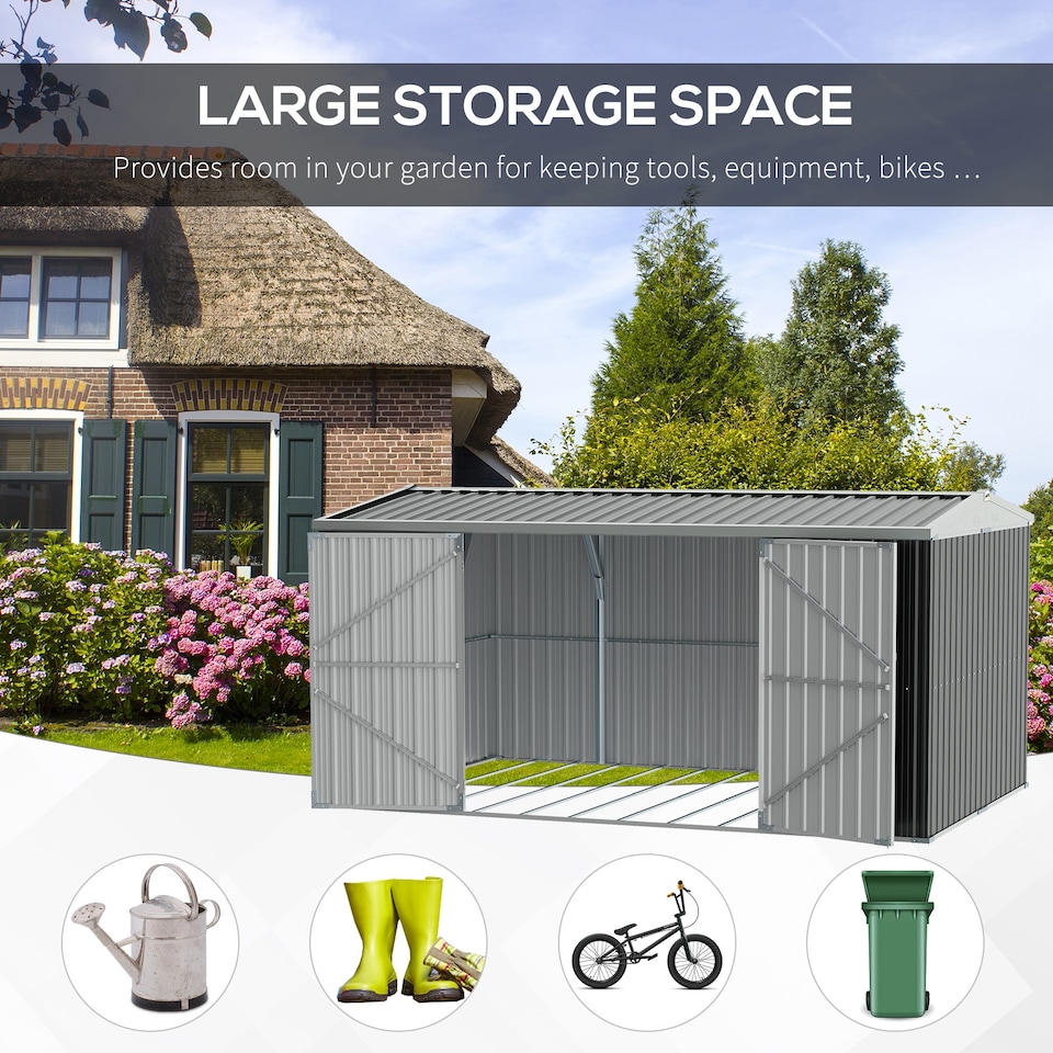 image 1 of Outsunny 14 x 8ft Outdoor Garden Metal Storage Shed with Lockable Door, Tool Storage Box for Garden, Patio and Lawn, Grey