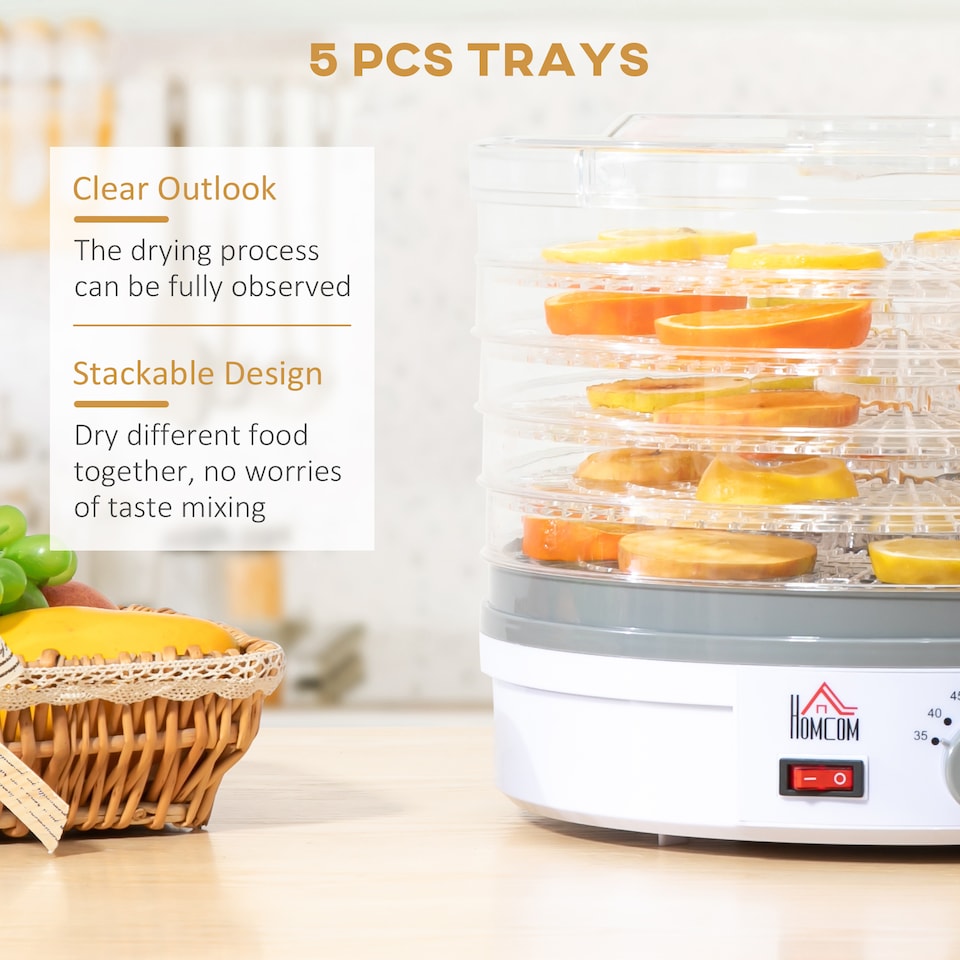 image 1 of HOMCOM 5 Tier Food Dehydrator for Drying Fruit Meat Vegetable Jerky Pet Treat
