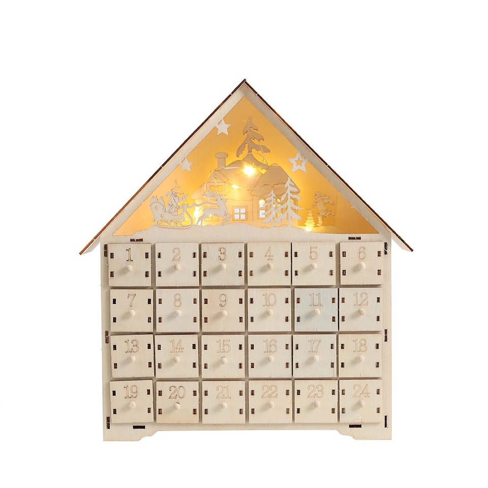 image 1 of Living and Home Wooden Christmas Advent Calendar with LED Light
