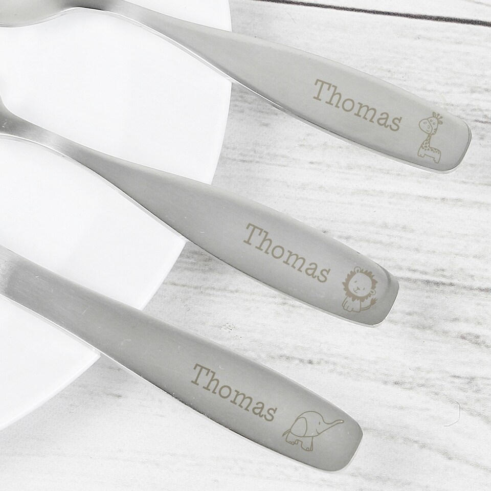 image 1 of Personalised 3 Piece Hessian Friends Cutlery Set