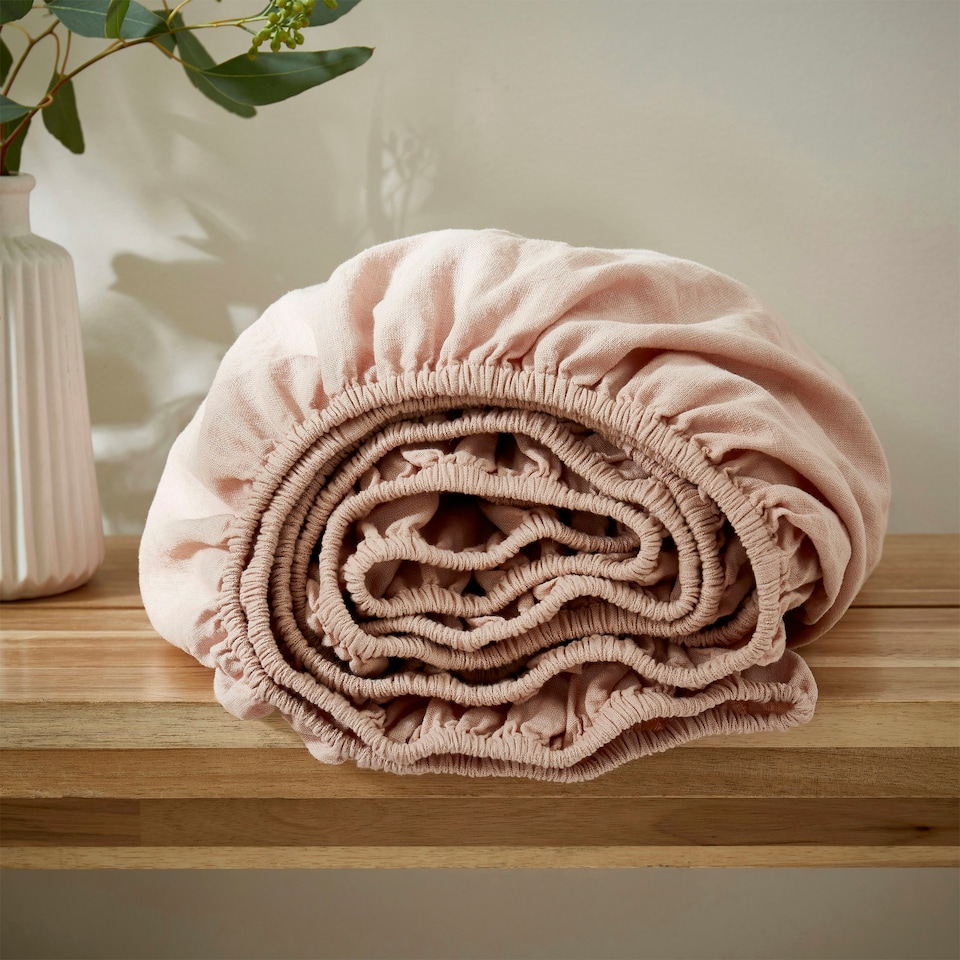 image 1 of Touch Of Linen - Seashell Pink - Fitted Sheet Pink | Seashell Pink | Double
