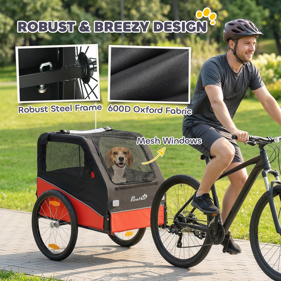 image 1 of PawHut Dog Bike Trailer for Small & Medium Pets with 20" Rubber Wheels, Red