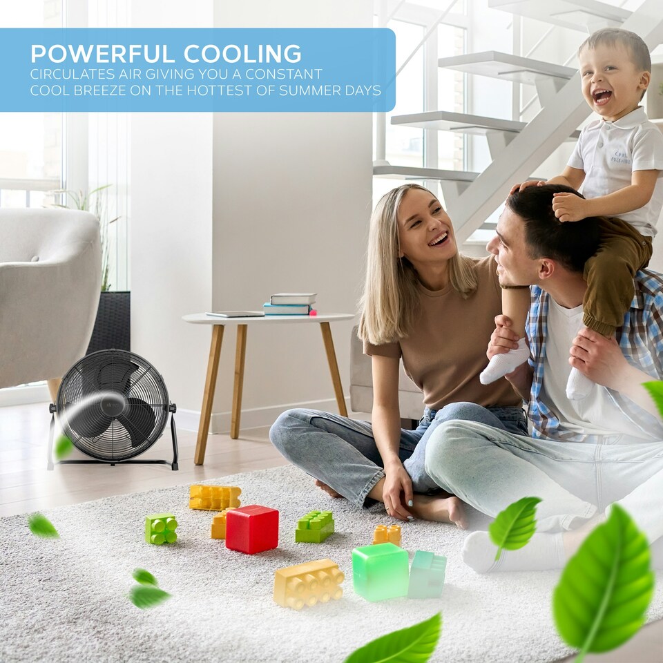 image 1 of Air Pro 16" Floor Fan 3 Speed Setting & Adjustable Tilt Indoor Electric Fan with Metal Blade & Body 1.6m Long Cable - Black
