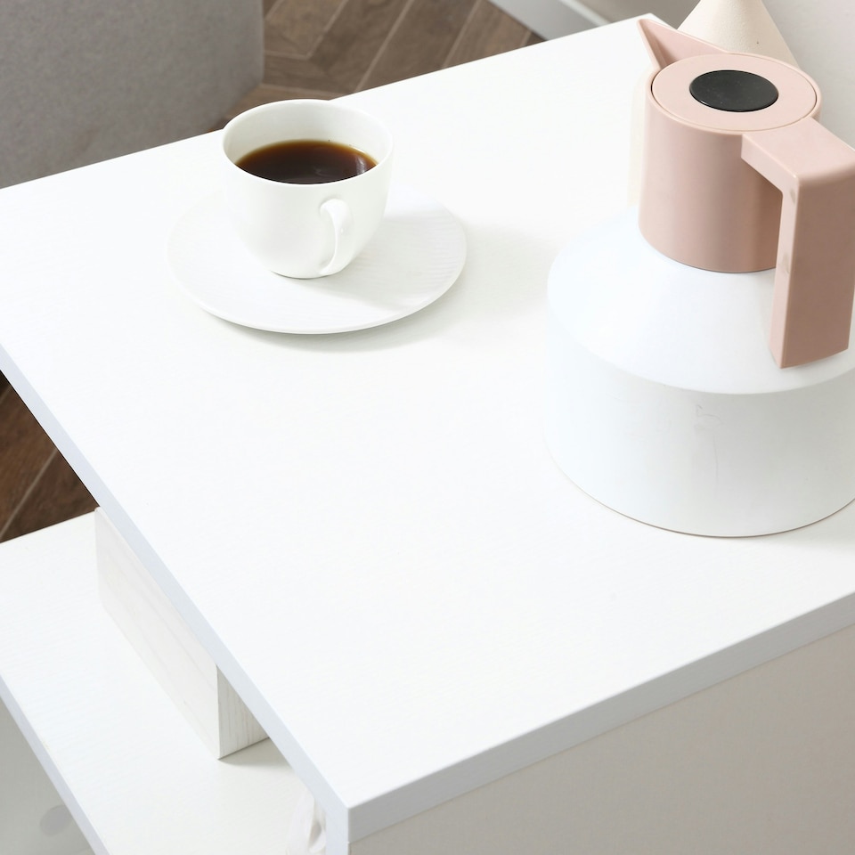 image 1 of HOMCOM Coffee End Table Side TV Sofa Stand Living Room Office Furniture White White