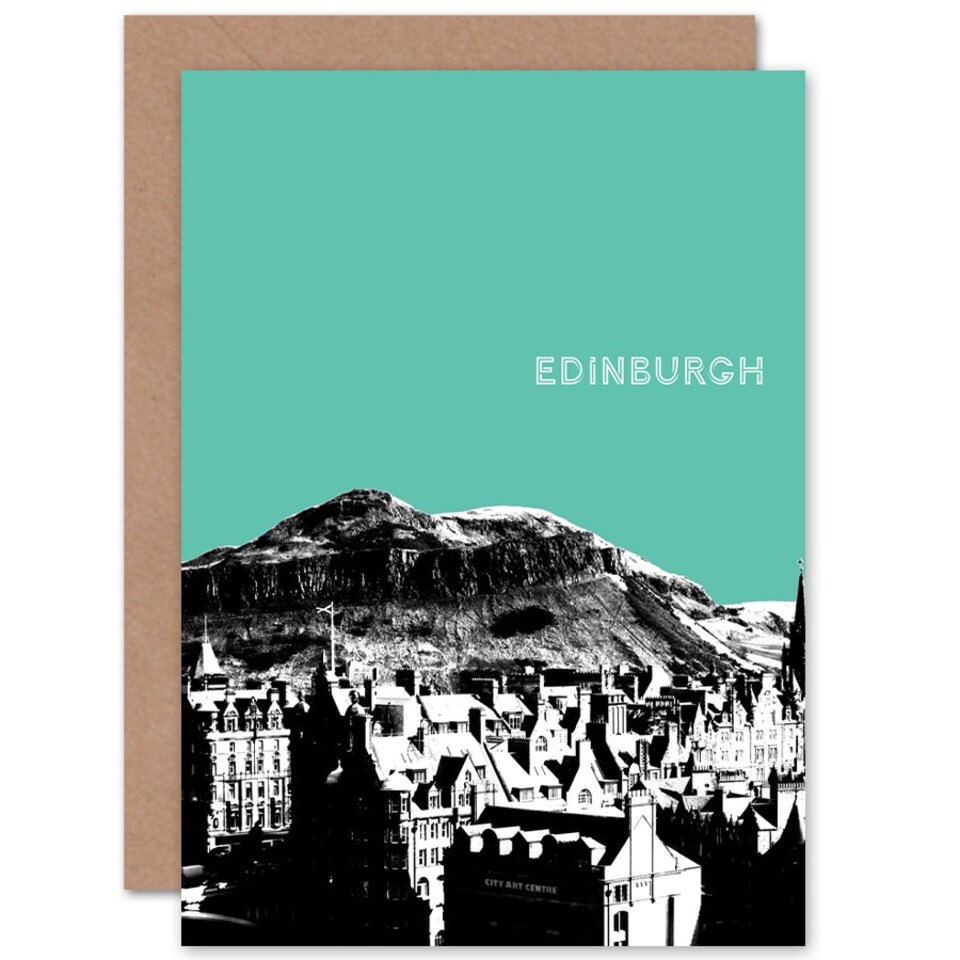 image 1 of Arthur's Seat Edinburgh Scottish Landmark Teal Scottish Scotland Card