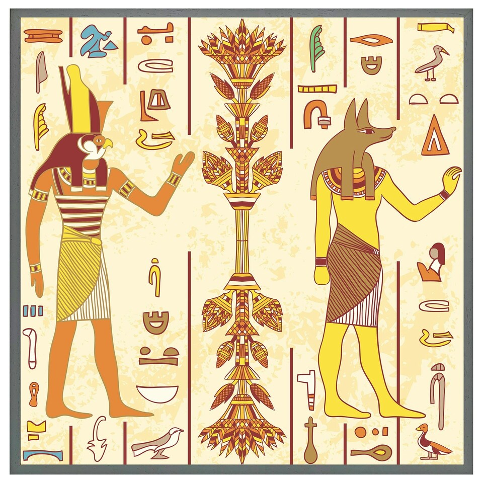 image 1 of Egyptian gods & ancient egyptian hieroglyphs (Picture Frame) Brown | Oak | S