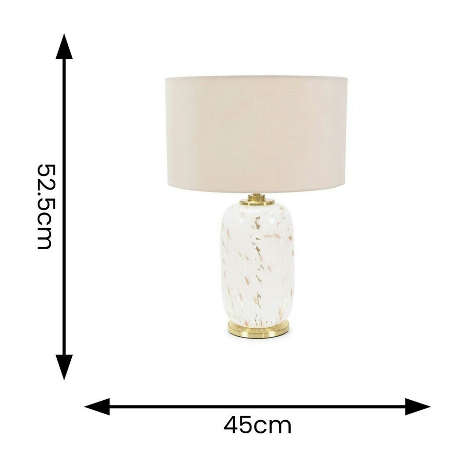 image 1 of ValueLights India Natural Drum Shade on Rounded White Confetti Glass Table Lamp with LED Bulb
