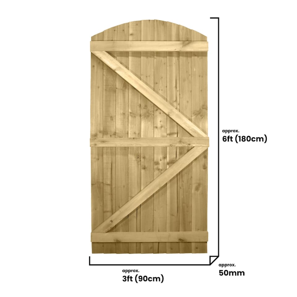 image 1 of Arch Top Wooden Garden Gate 6ft x 3ft Feather Edge Semi-Braced Treated Door
