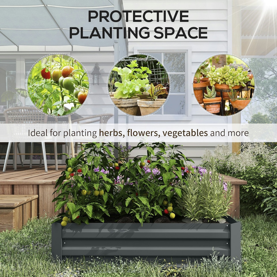 image 1 of Outsunny Set of 2 Raised Garden Bed Galvanised Planter Box Easy Setup Dark Grey