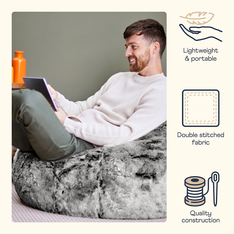 image 1 of Fluffy Giant Bean Bag Chair Adult - Grey with Bean Bag Filling | Grey | Arctic Wolf Grey | 1