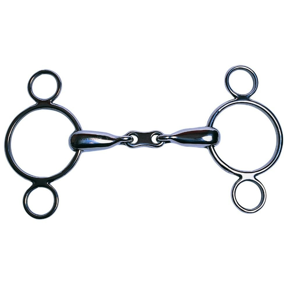 Korsteel Stainless Steel French Link 2 Ring Dutch Gag Horse Bit - Silver - 6in