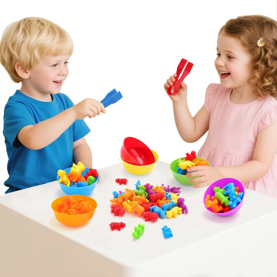 image 1 of Animal Counting Clip Game Colour Sorting Toys Bowl and Tweezers Montessori Toy