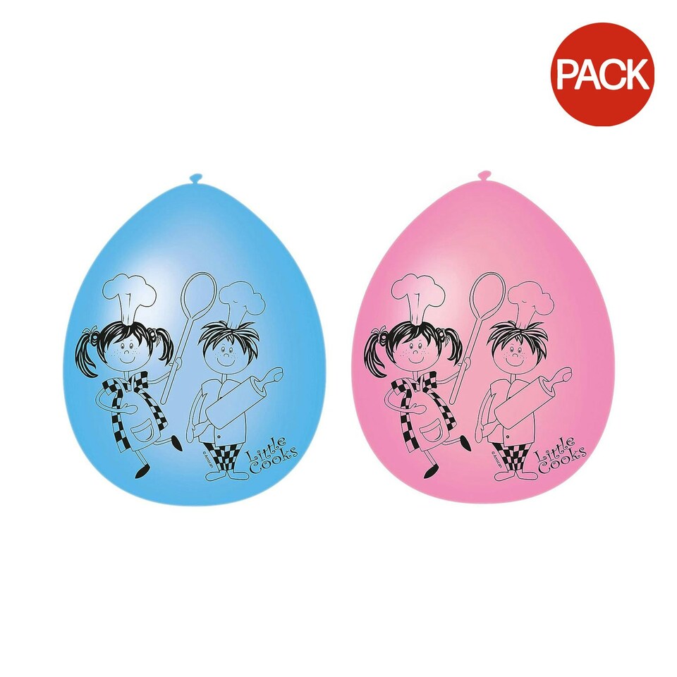 Little Cooks Latex Balloons (Pack of 8) - Blue/Pink/Black - One Size