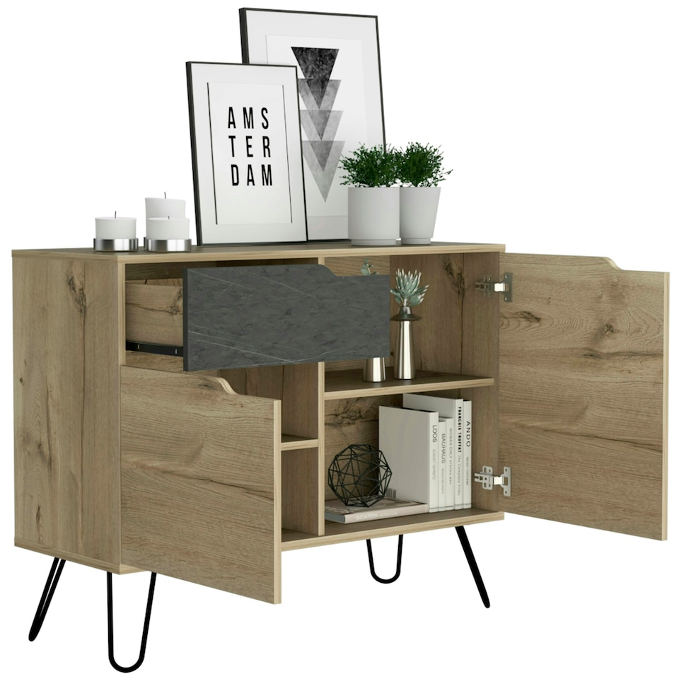 image 1 of Core Products Manhattan, Small Sideboard With 2 Doors & 1 Drawer H80cm x W99.2cm x D39cm Brown