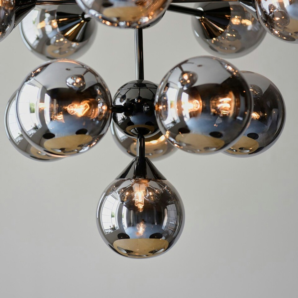 image 1 of Oscar 11 Light Multi Arm Glass Shade Ceiling Pendant Black Chrome