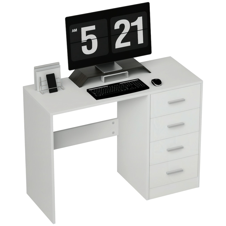 image 1 of HOMCOM Computer Writing Desk with 4 Drawers, High Gloss Home Office Workstation