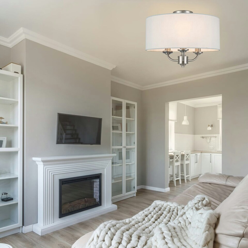 image 1 of COSYLYTE Winston 3 Light Classic Faux Linen Shade Ceiling Light - Brushed Nickel | Silver | Brushed Nickel | 1