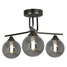 Carney Gun Metal Smoked 3 Light Semi Flush Ceiling Light