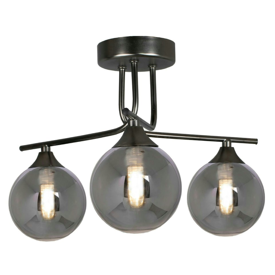 image 1 of Carney Gun Metal Smoked 3 Light Semi Flush Ceiling Light