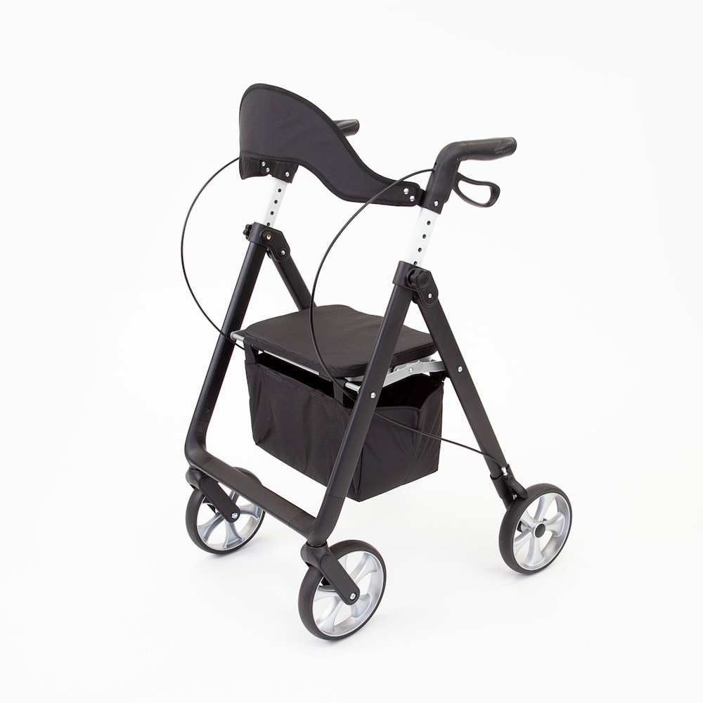TRP7 Lightweight Rollator Walker with Seat, Bag & Backrest - Black, 4-Wheeled 150kg Capacity