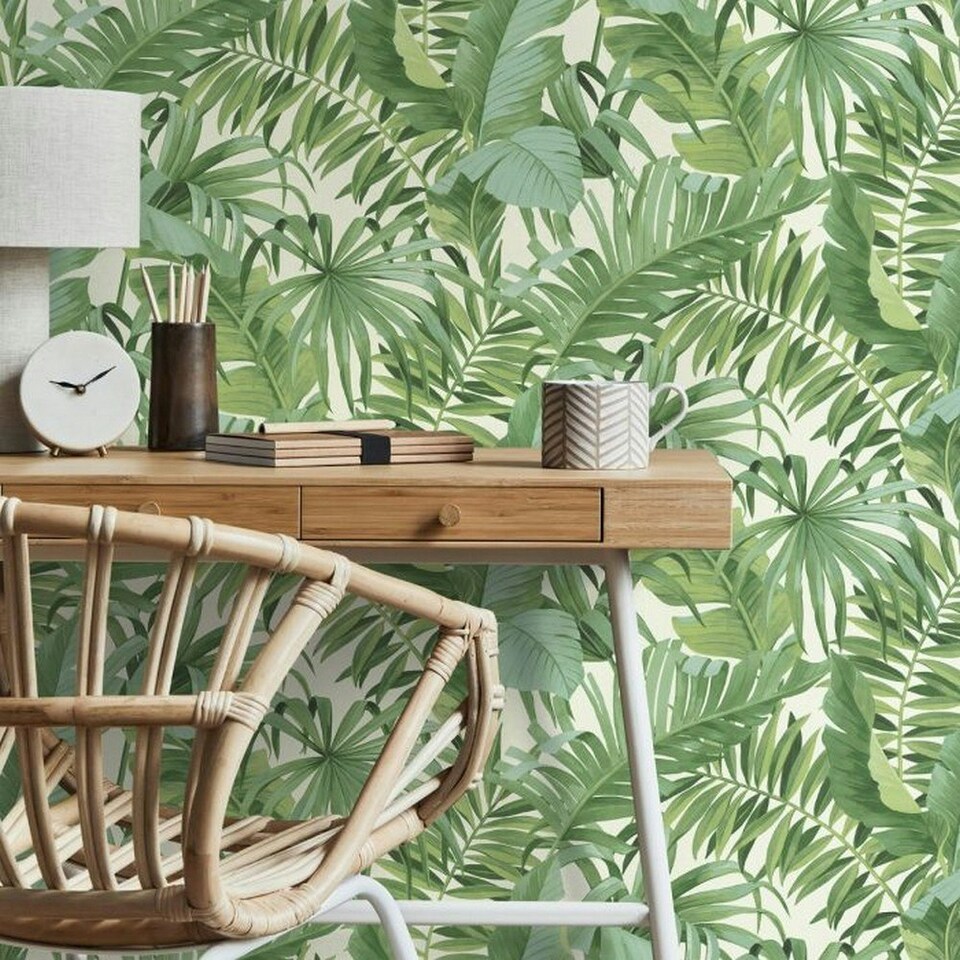 image 1 of Fine Decor Maui Leaf Wallpaper - Green - One Size Green