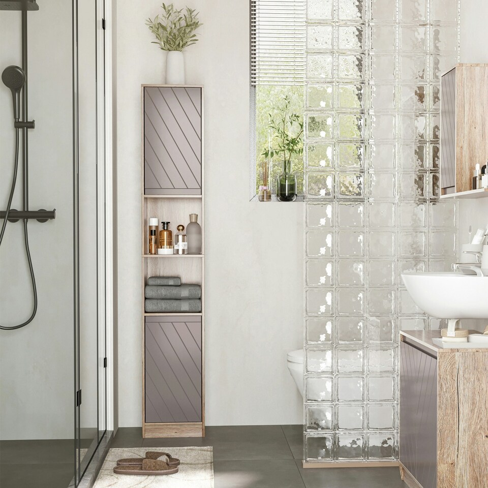 image 1 of HOMCOM Narrow Bathroom Storage Cabinet with Open Compartment, Oak