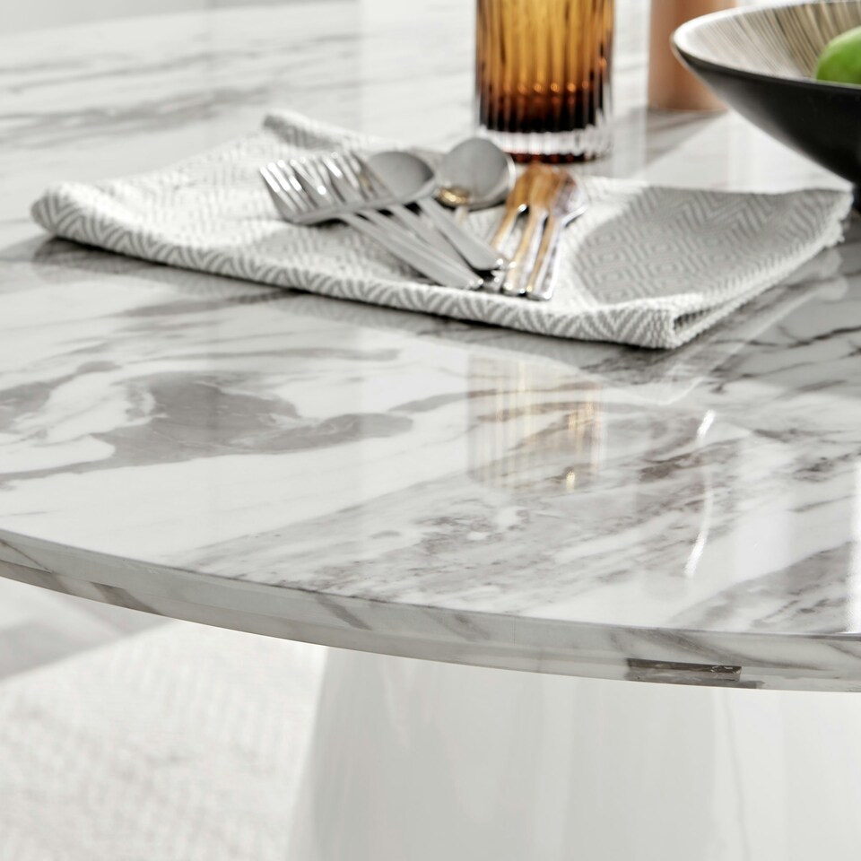 image 1 of Furniturebox Palma White Marble Effect Round Dining Table