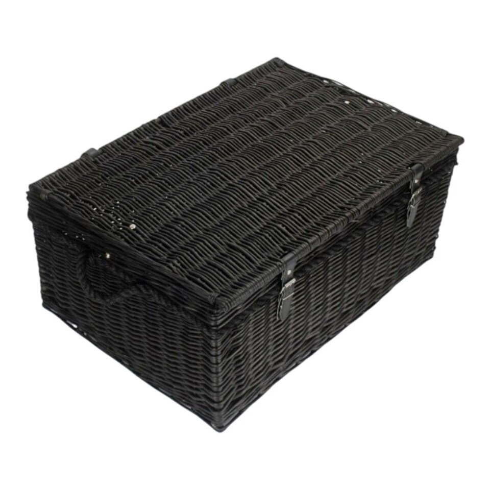 image 1 of 67cm Black Wicker Rope Handled Picnic Basket | Black | Black | One Size