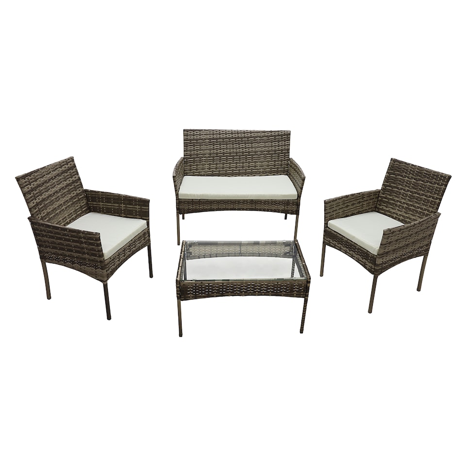 image 1 of Alivio 4 Piece Rattan Sofa Set Patio Furniture with Coffee Table Weather Resistant UV Protected Cushions for Indoor Outdoor Use | Grey | 1