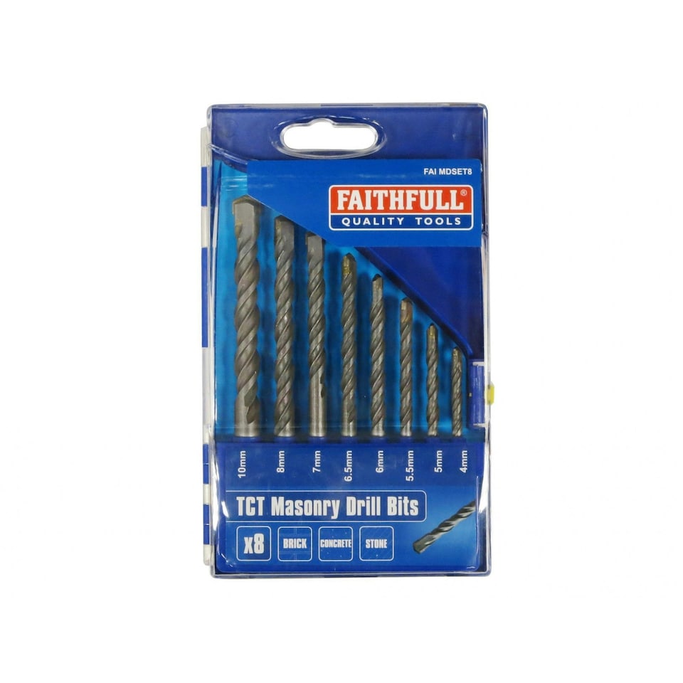 Faithfull Standard Masonry Drill Set - Multi Colour - 8 Piece Set: 4, 5, 5.5, 6, 6.5, 7, 8 and 10mm