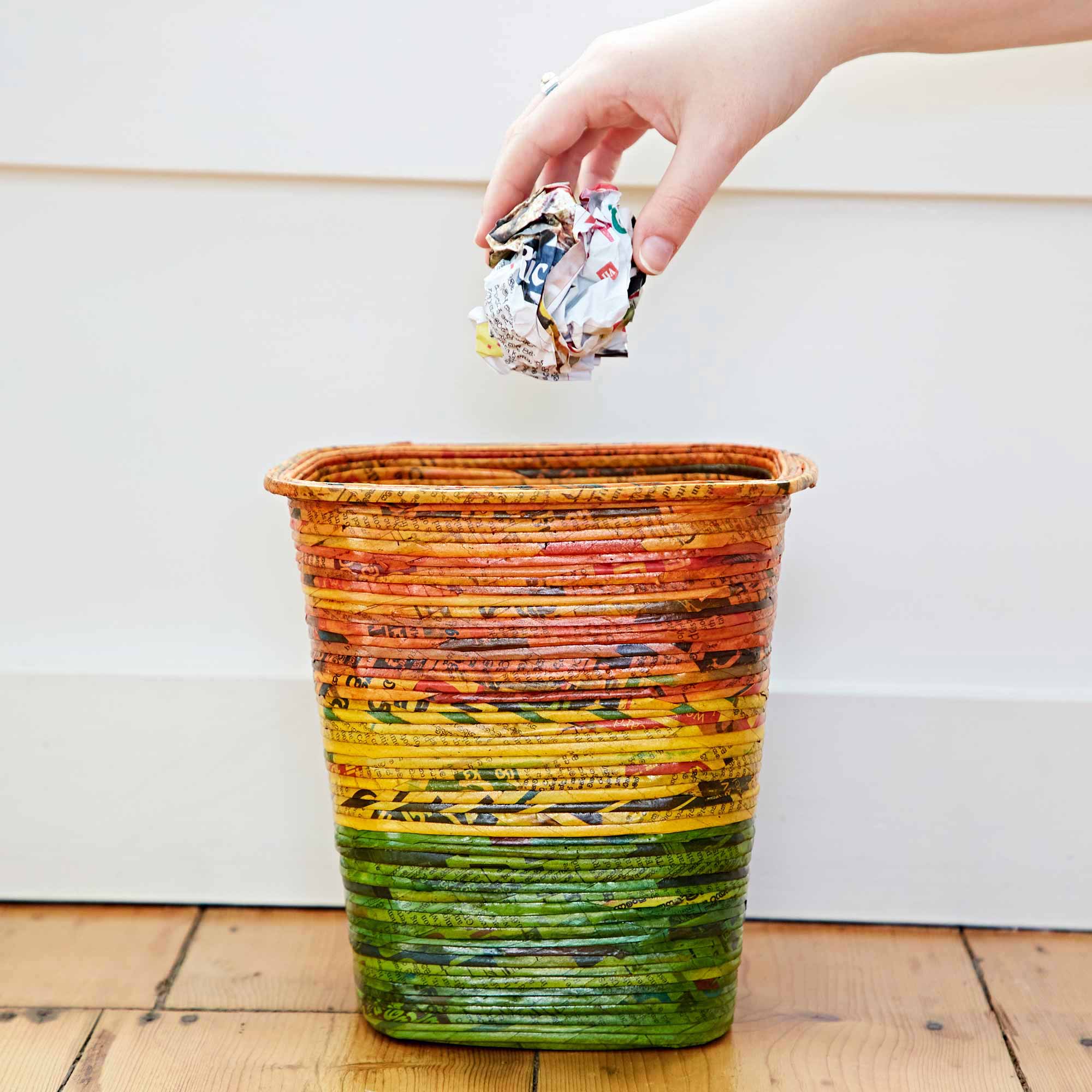 Paper High Reclaimed Newspaper Waste Paper Basket in Orange