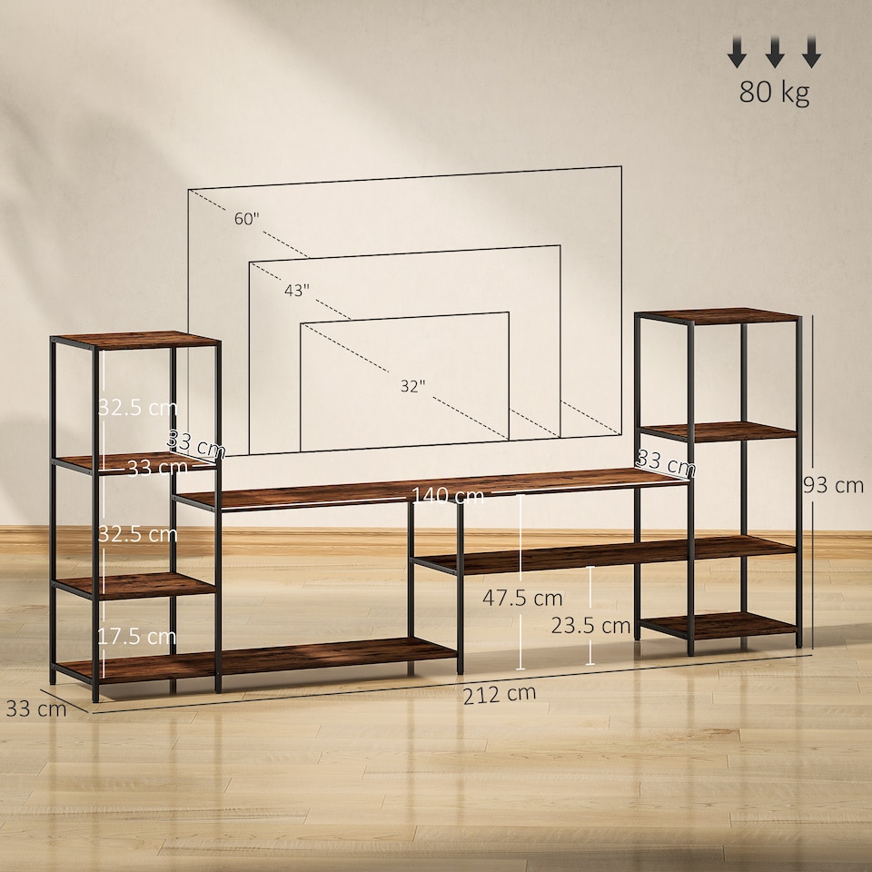 image 1 of HOMCOM TV Unit for TVs up to 60 Inches, Industrial TV Stand with Storage Shelves, Entertainment Centre for Living Room, Bedroom | Brown | 1