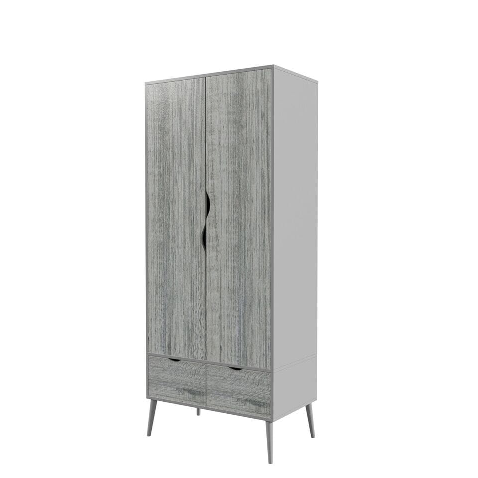 image 1 of Malmo 2 Door 2 Drawer Wardrobe with Scandi Legs Cupboard Hanging Rail 180cm | Multi | Grey Ash Grey | 1