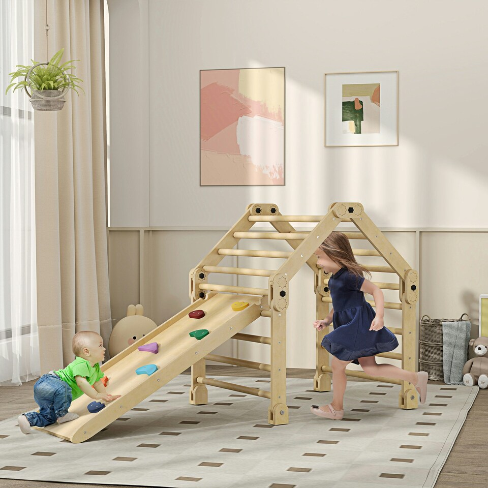 image 1 of AIYAPLAY 3 in 1 Kids Climbing Set, Foldable Toddler Climbing Toys with Ramp