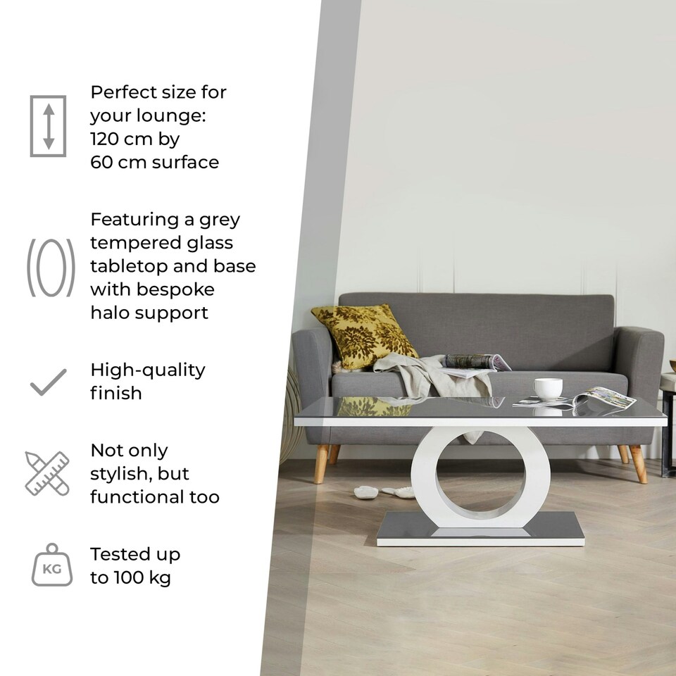 image 1 of Furniturebox Giovani Modern Halo Black/White High Gloss And Glass Coffee Table