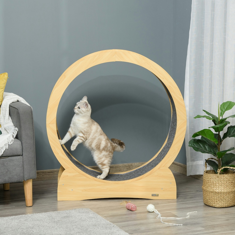 image 1 of PawHut Cat Exercise Wheel, 30 inch Running Treadmill with Brake, Natural