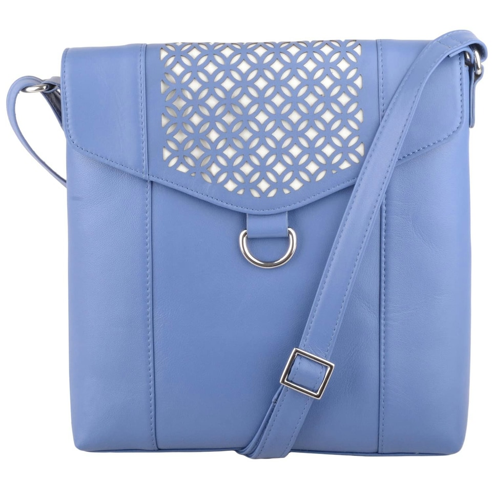 image 1 of Leather Magnetic Fastening Adjustable Strap Cross Body Shoulder Bag Blue | Slate/Blue