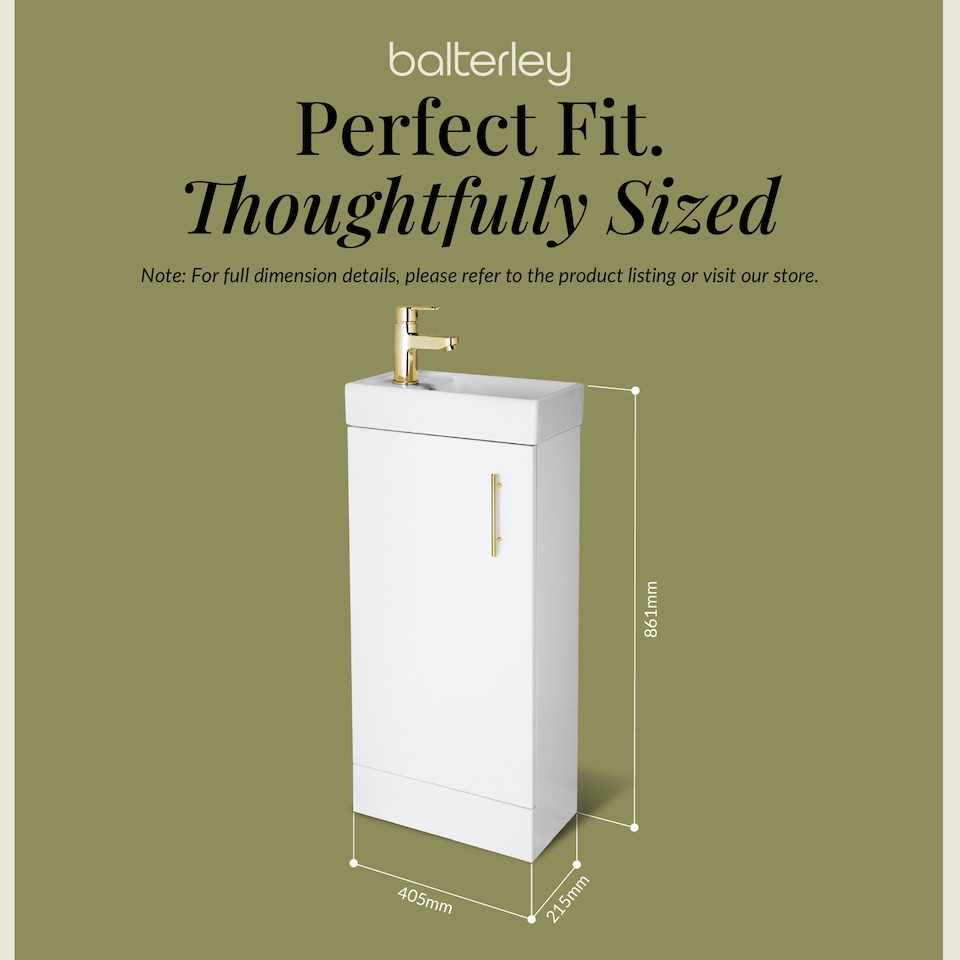 image 1 of Wall Hung Vanity Basin 400mm Gloss White & Brushed Brass Handle | White | Gloss White | 781 x 400 x 222mm