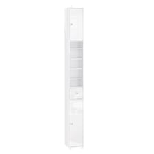 SoBuy Tall Bathroom Storage Cabinet with 6 Adjustable Shelves, Gloss White, 7.9x7.9x70.9 inches, 13.5 kg - BZR167-GW