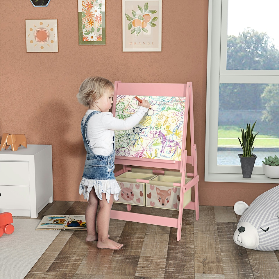 image 1 of AIYAPLAY Kids Easel with Paper Roll, 3 in 1 Art Easel Blackboard, Whiteboard